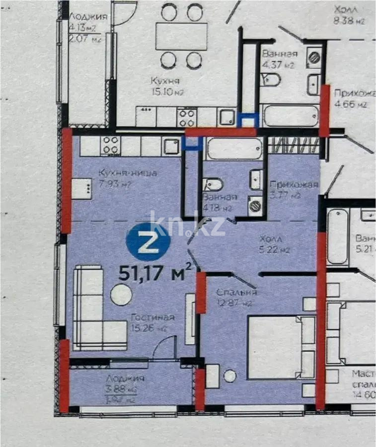 Продажа 2-комнатной квартиры, 51.17 м², ул. Бухар жырау, дом  20 - Продажа  двухкомнатных квартир в новостройках Астаны без посредников фото 1 из 1