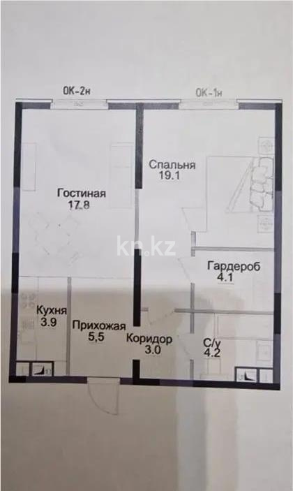 Продажа 2-комнатной квартиры, 59.6 м² - Недвижимость в Алматы фото 1 из 1