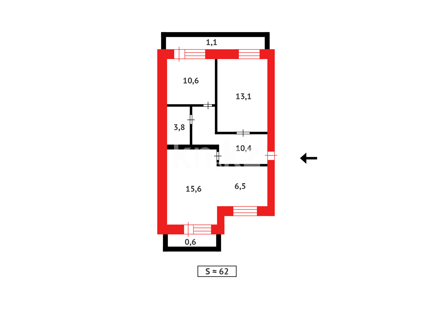 Продажа 3-комнатной квартиры, 61 м², ул. Аманжолова - Продажа  трехкомнатных квартир в Караганде с фото фото 17 из 17
