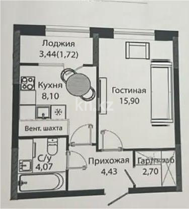 Продажа 1-комнатной квартиры, 36.92 м², ул. Бухар жырау, дом  12/2 - Продажа квартир в Астане фото 1 из 1