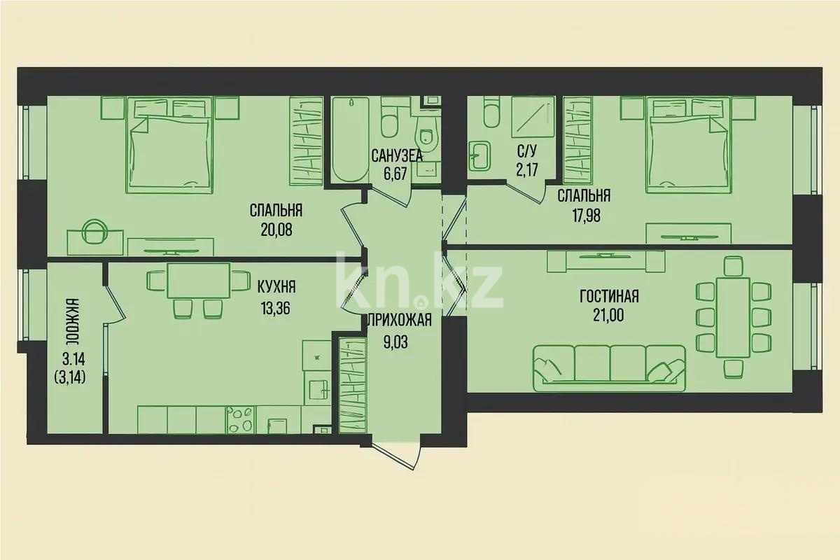 Продажа 3-комнатной квартиры, 95.39 м², ул. Серкебаева, дом  49 в Астане