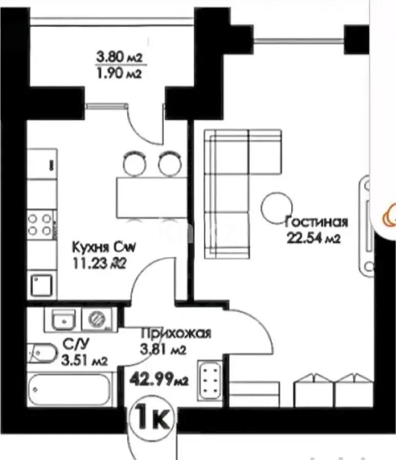 Продажа 1-комнатной квартиры, 43 м², ул. А-52, дом  8/1 - Продажа квартир в новостройках Астаны без посредников фото 1 из 1