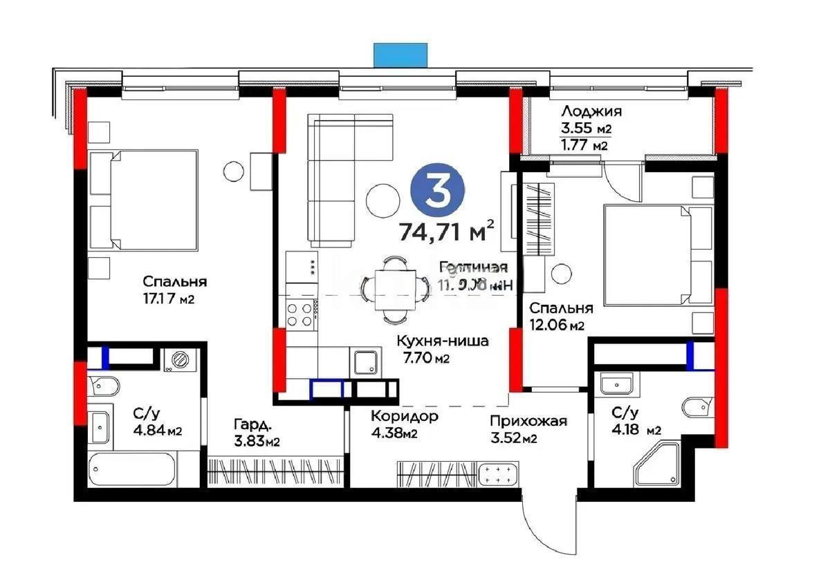 Продажа 3-комнатной квартиры, 75 м² - Продажа трехкомнатных квартир от собственников в Астане - страница 94 фото 3 из 3