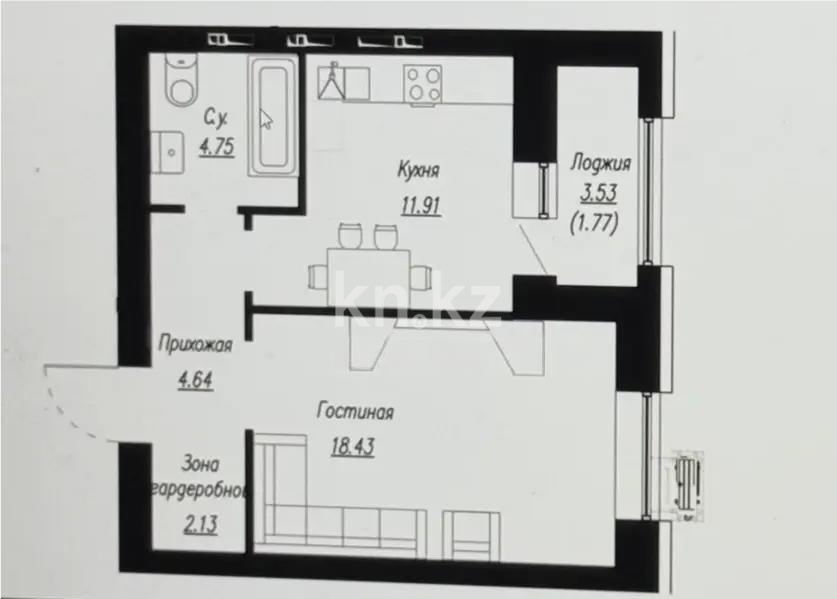 Продажа 1-комнатной квартиры, 43.63 м² в Астане
