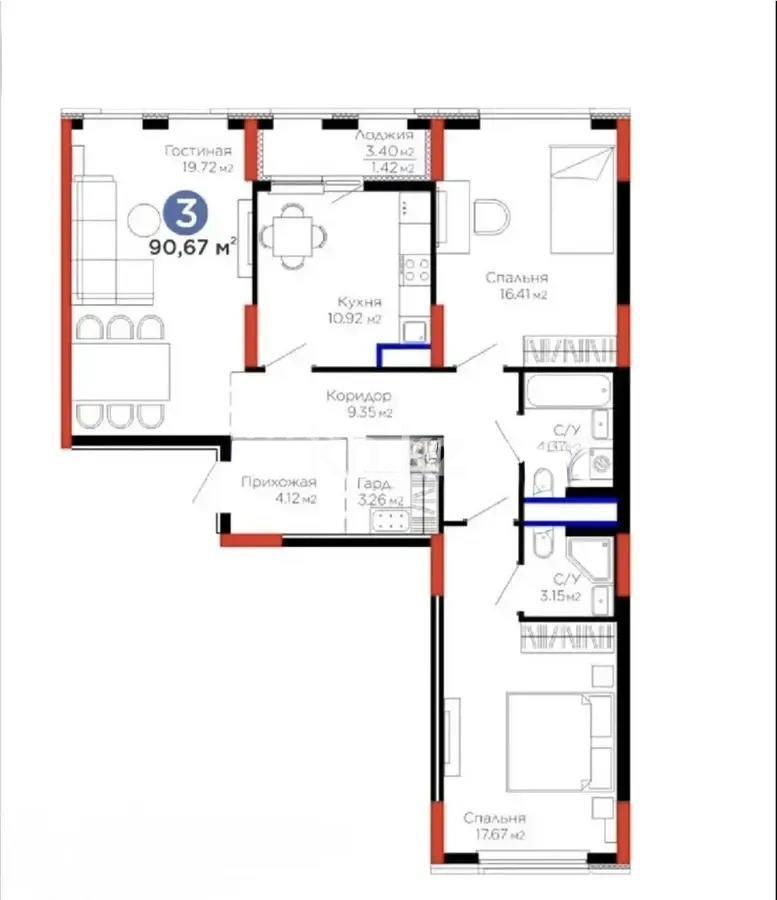 Продажа 3-комнатной квартиры, 91 м² - Продажа трехкомнатных квартир от собственников в Астане - страница 3 фото 1 из 1