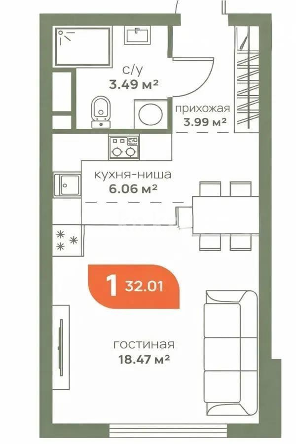 Продажа 1-комнатной квартиры, 32 м² - Продажа однокомнатных квартир от собственников в Алматы - страница 3 фото 1 из 1