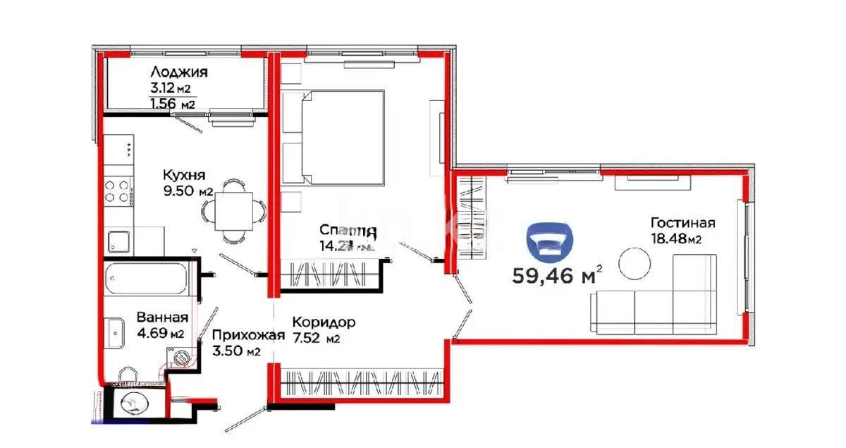 Продажа 2-комнатной квартиры, 59.46 м², ул. Е-652, дом  18 - Продажа  двухкомнатных квартир в Астане без посредников фото 1 из 1