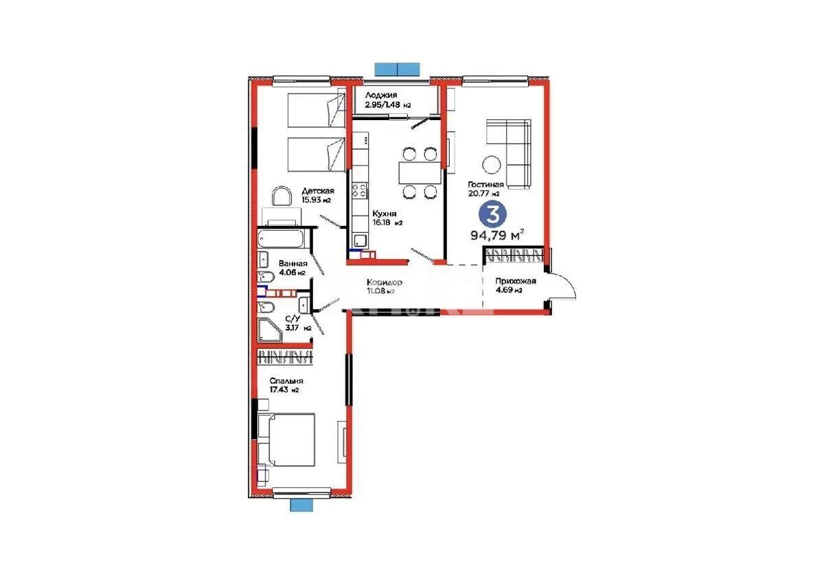 Продажа 3-комнатной квартиры, 94.2 м² в Алматы - фото 2