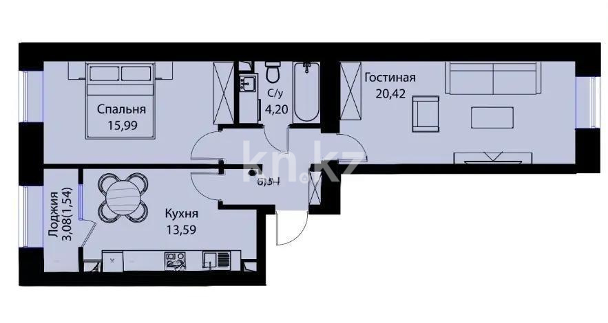 Продажа 2-комнатной квартиры, 62.8 м², пр. Тауелсыздык, дом  25/1 стр - Продажа  двухкомнатных квартир в Астане фото 1 из 1