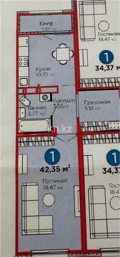 Продажа 1-комнатной квартиры, 42 м², ул. Хусейна бен Талала, дом  41 - Продажа квартир в Астане без посредников с фото фото 1 из 1