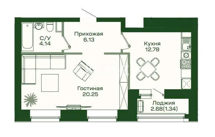 Продажа 1-комнатной квартиры, 44.5 м², ул. Калдаякова, дом  59 стр - Продажа квартир в Казахстане фото 3 из 3