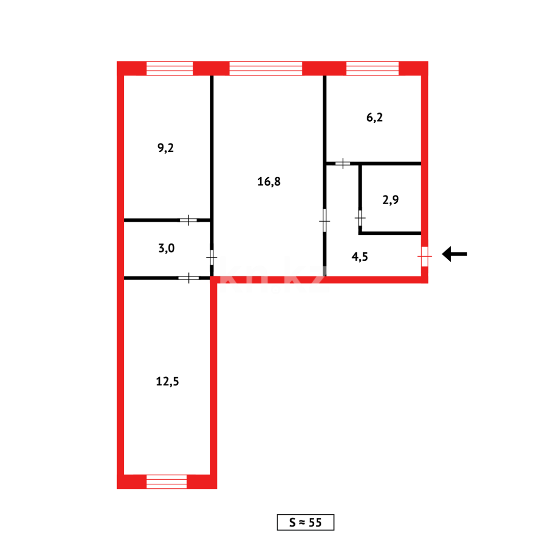 Продажа 3-комнатной квартиры, 55 м², 11 кв-л - Продажа  трехкомнатных квартир в Караганде фото 13 из 13
