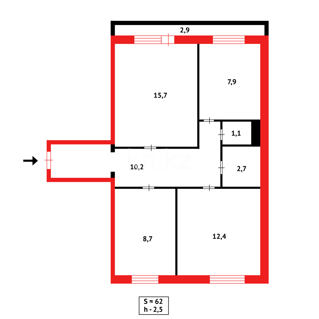 Продажа 3-комнатной квартиры, 61 м², мкр-н Восток-3 в Караганде - фото 7