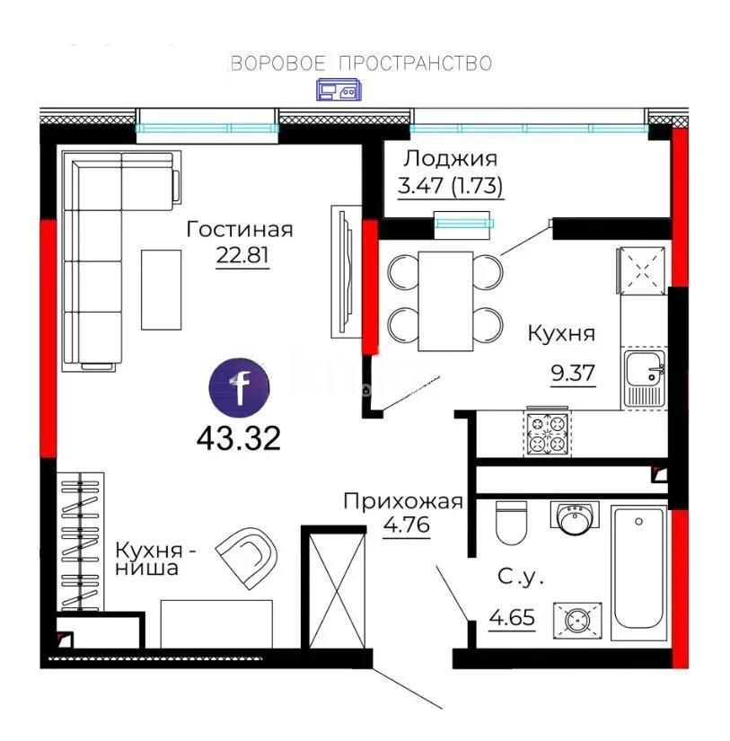 Продажа 1-комнатной квартиры, 43.32 м², ул. Е-429, дом  14 в Астане