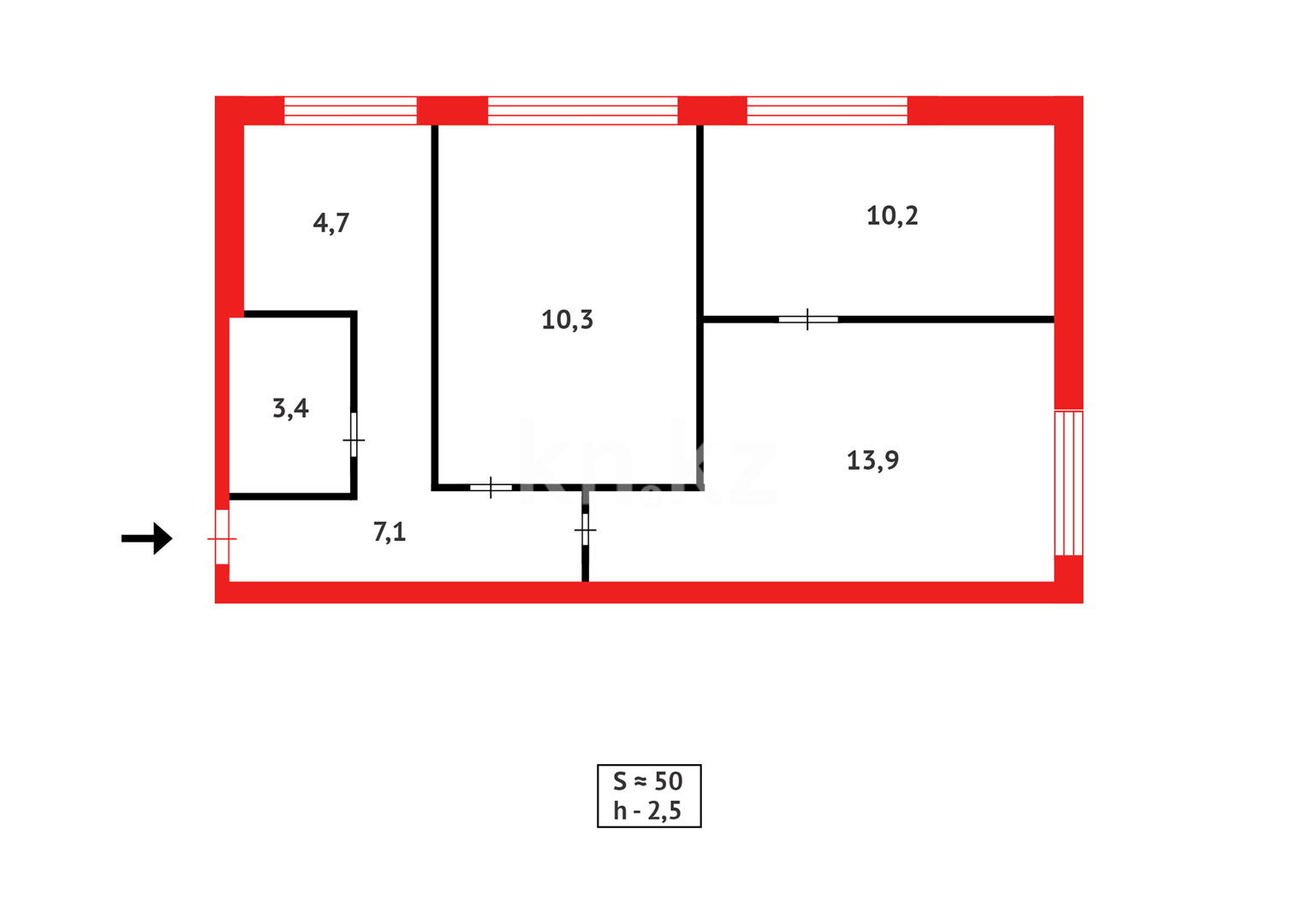 Продажа 3-комнатной квартиры, 50 м², мкр-н 21 в Караганде - фото 14