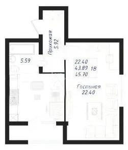 Продажа 1-комнатной квартиры, 45.7 м² в Астане