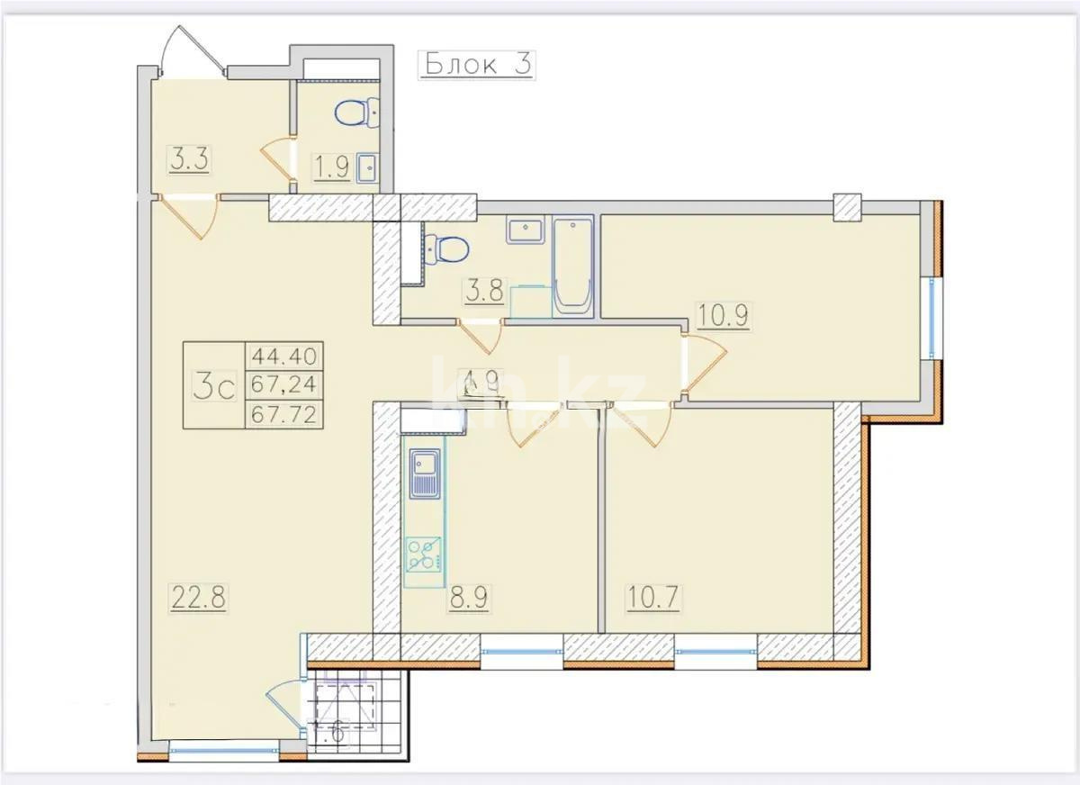 Продажа 3-комнатной квартиры, 68 м², ул. Ауэзова, дом  2/8 - Продажа квартир в Алматы фото 1 из 1