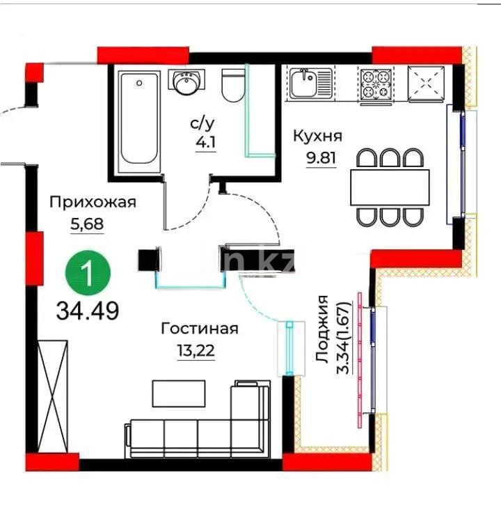 Продажа 1-комнатной квартиры, 35 м², ул. Е-429, дом  26 - Продажа квартир в Астане без посредников фото 1 из 1