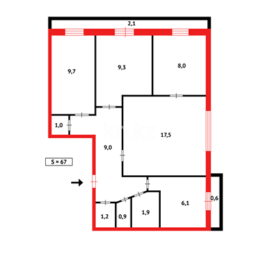 Продажа 4-комнатной квартиры, 67.1 м², мкр-н 6-й - Продажа квартир в Темиртау фото 13 из 13