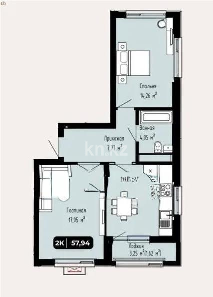 Продажа 2-комнатной квартиры, 58 м² в Астане