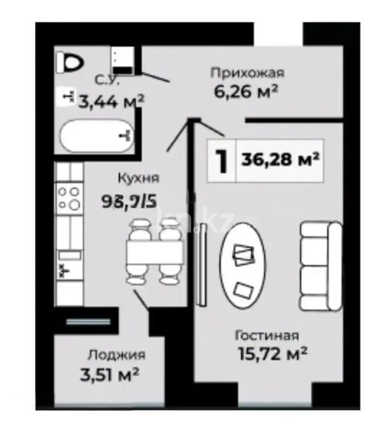 Продажа 1-комнатной квартиры, 38 м² в Астане