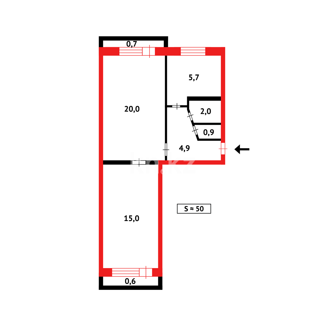 Продажа 2-комнатной квартиры, 48 м² - Продажа квартир в Караганде - страница 8 фото 7 из 7