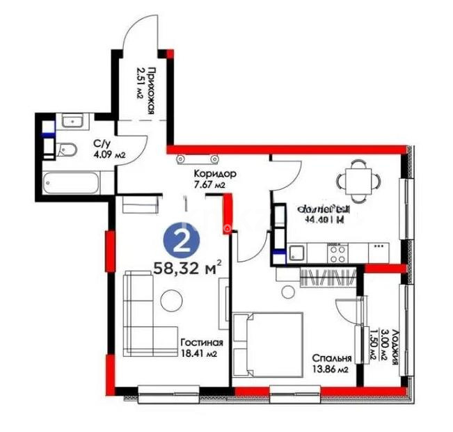 Продажа 2-комнатной квартиры, 60 м², ул. Баглановой, дом  6 в Астане - фото 6