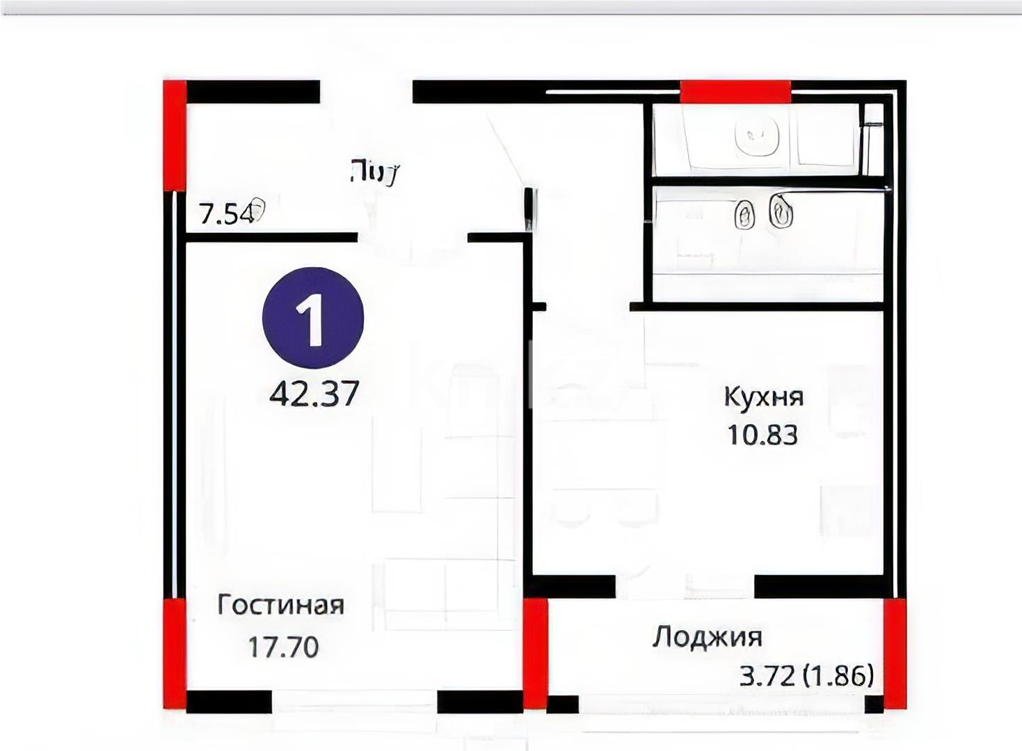Продажа 1-комнатной квартиры, 42.2 м² в Астане - фото 4