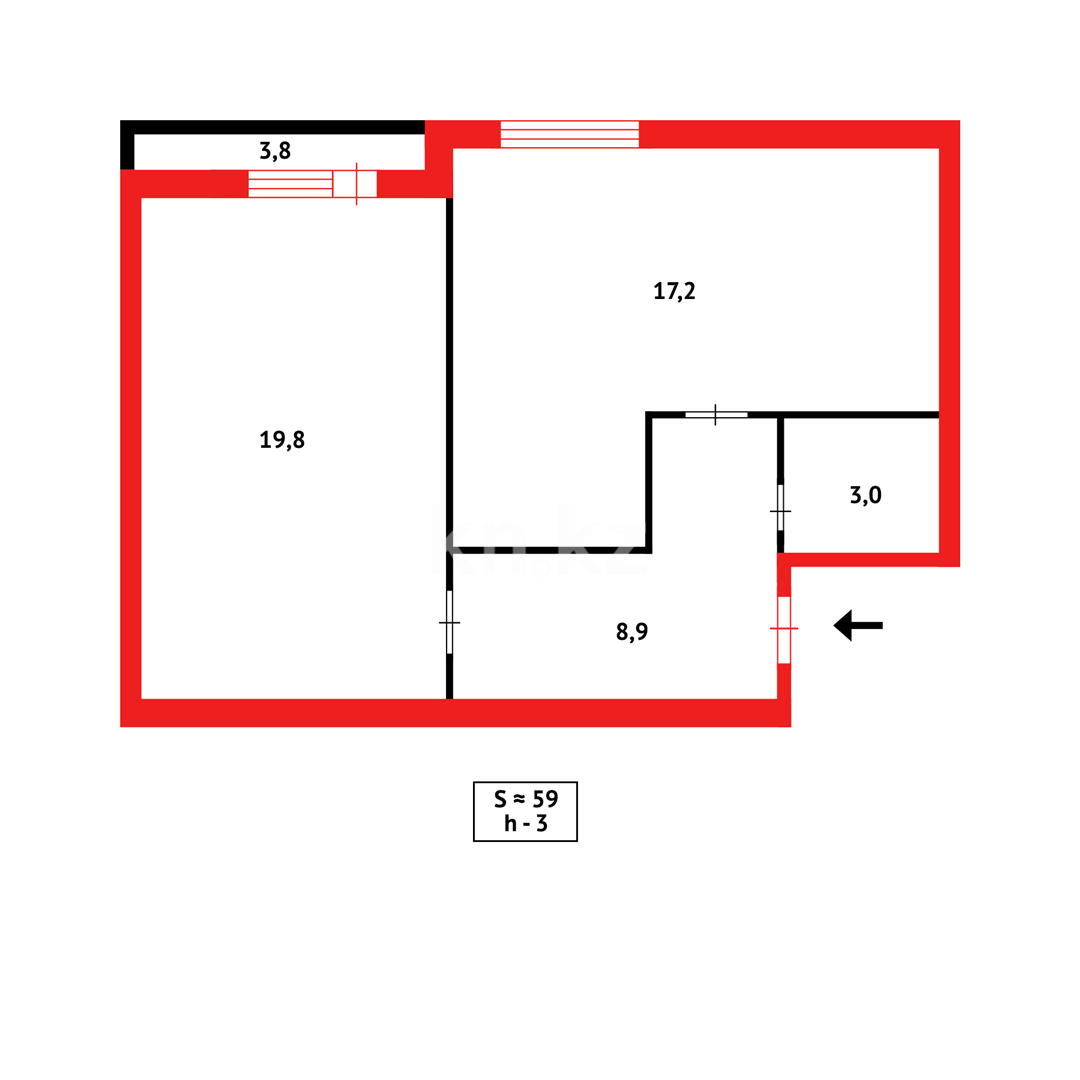 Продажа 2-комнатной квартиры, 59 м², ул. Муканова - Продажа квартир в Караганде фото 18 из 18