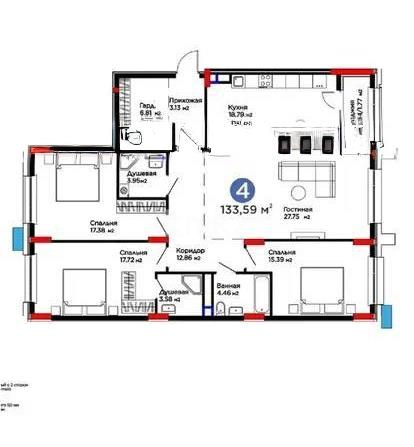 Продажа 4-комнатной квартиры, 133.59 м² в Астане