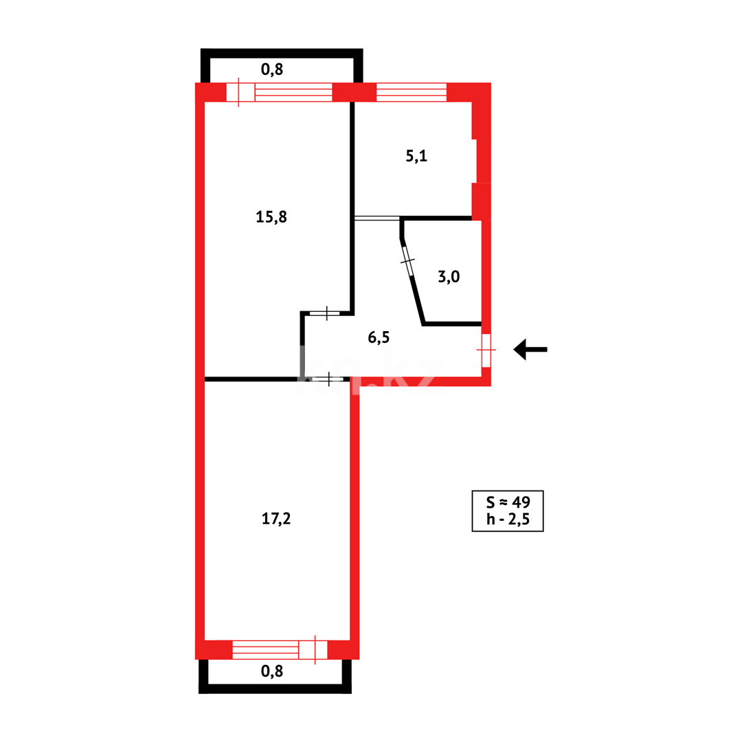 Продажа 2-комнатной квартиры, 48 м², ул. 6-й мик-н - Продажа  двухкомнатных квартир в Темиртау фото 11 из 11