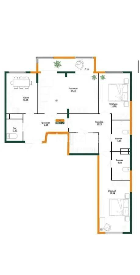 Продажа 4-комнатной квартиры, 110.7 м², ул. Халиуллина, дом  196 стр - Продажа квартир в Алматы фото 1 из 1
