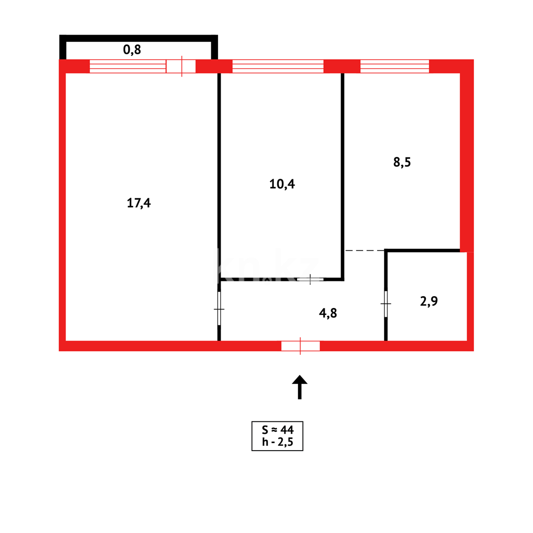 Продажа 2-комнатной квартиры, 44 м², мкр-н 15 в Караганде - фото 2