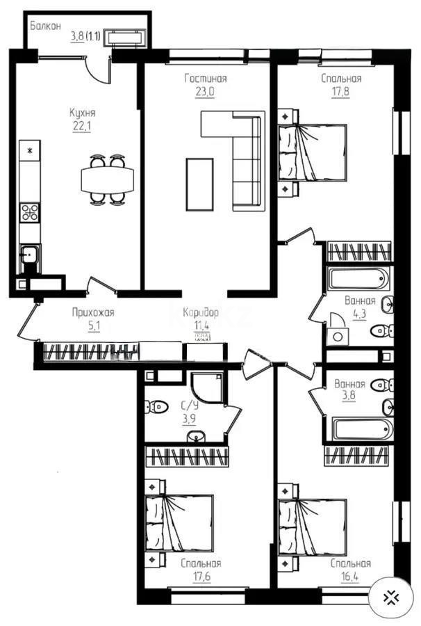 Продажа 4-комнатной квартиры, 130 м² в Алматы