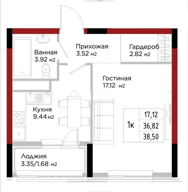 Продажа 1-комнатной квартиры, 38.51 м² - Продажа квартир в новостройках Астаны - страница 43 фото 1 из 1