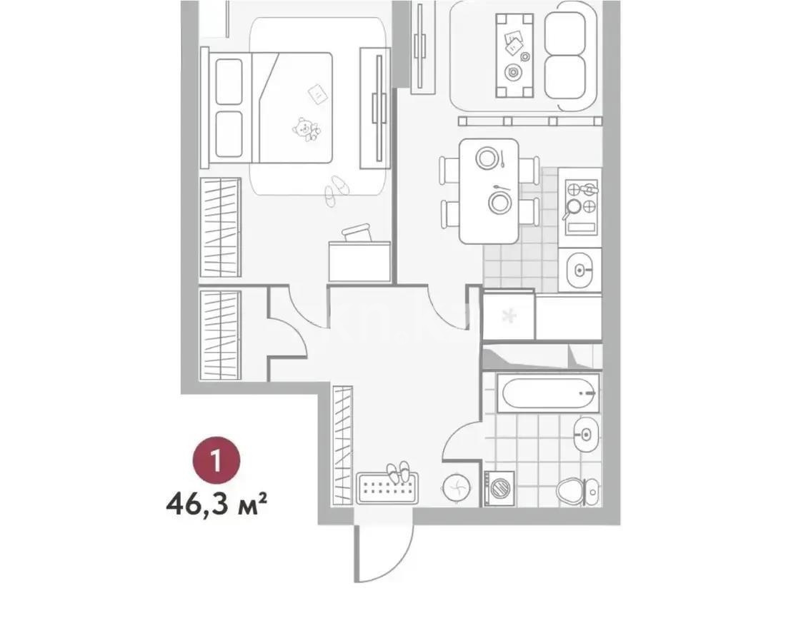 Продажа 1-комнатной квартиры, 46.3 м² - Продажа квартир в новостройках Алматы с фото - страница 27 фото 1 из 1