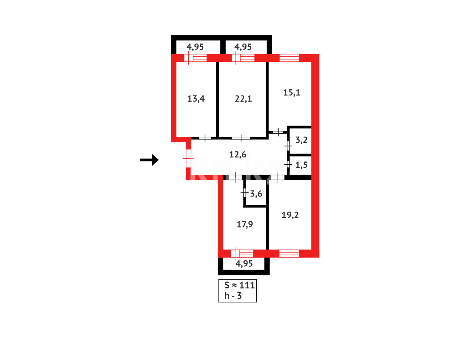 Продажа 4-комнатной квартиры, 111 м², ул. Муканова, дом  53/8 - Продажа  четырехкомнатных квартир в Караганде фото 23 из 23