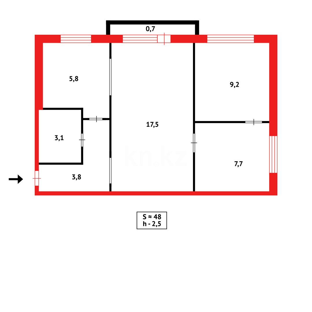 Продажа 3-комнатной квартиры, 48 м², мкр-н 16 - Продажа квартир в Караганде фото 8 из 8