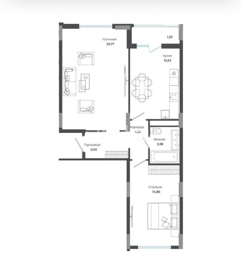 Продажа 2-комнатной квартиры, 62.74 м², ул. Сыганак, дом  4 стр - Продажа  двухкомнатных квартир в новостройках Астаны без посредников с фото фото 1 из 1