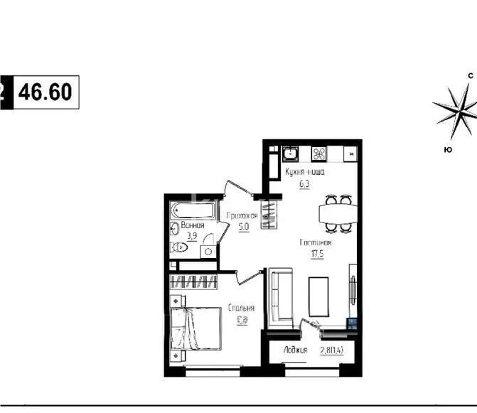 Продажа 2-комнатной квартиры, 46.6 м² в Алматы - фото 4