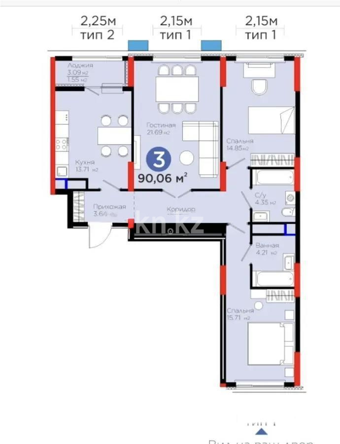 Продажа 3-комнатной квартиры, 90 м², ул. Е-796, дом  1 стр - Продажа квартир в Астане фото 1 из 1