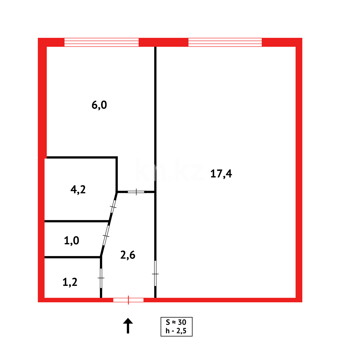 Продажа 1-комнатной квартиры, 30 м², мкр-н 13, дом  39 - Продажа однокомнатных квартир в Караганде в Майкудуке фото 1 из 1