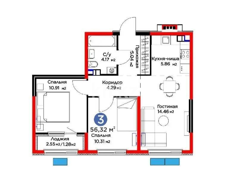 Продажа 3-комнатной квартиры, 57 м² - Продажа трехкомнатных квартир в Казахстане - страница 14 фото 1 из 1