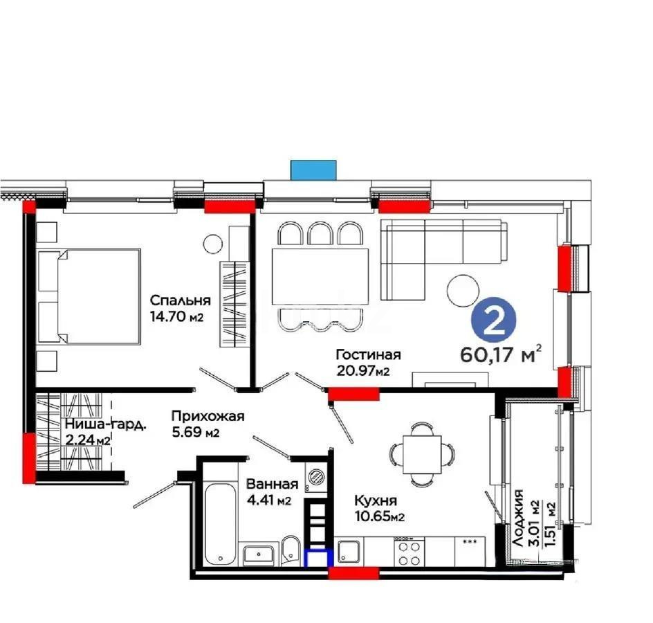 Продажа 2-комнатной квартиры, 60.17 м², ул. Е-899, дом  5 стр - Продажа  двухкомнатных квартир в новостройках Астаны фото 1 из 1