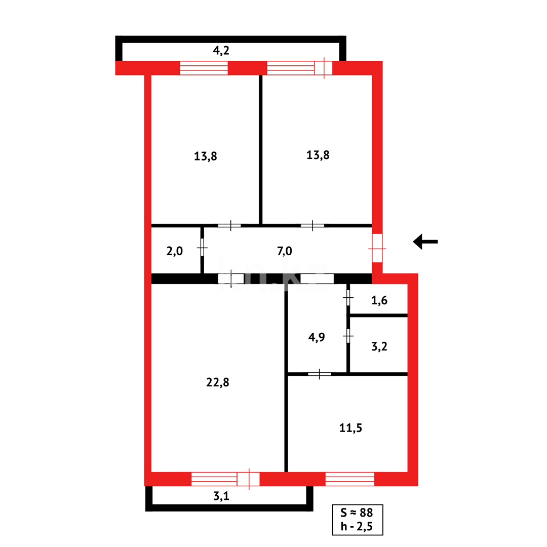 Продажа 3-комнатной квартиры, 86 м², 68 квартал - Продажа квартир в Темиртау фото 9 из 9