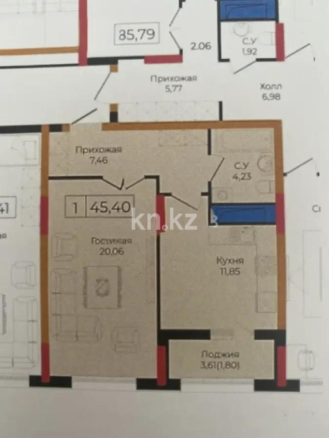 Продажа 1-комнатной квартиры, 46 м², ул. Анет баба, дом  4 в Астане