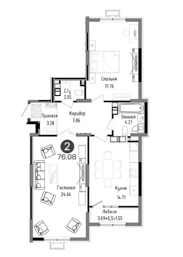 Аренда 2-комнатной квартиры, 76 м², ул. Варламова, дом  27В - Аренда  двухкомнатных квартир помесячно в Алматы без посредников с фото фото 13 из 13