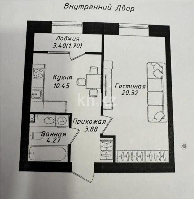 Продажа 1-комнатной квартиры, 41 м² - Продажа однокомнатных квартир в Астане - страница 2 фото 1 из 1