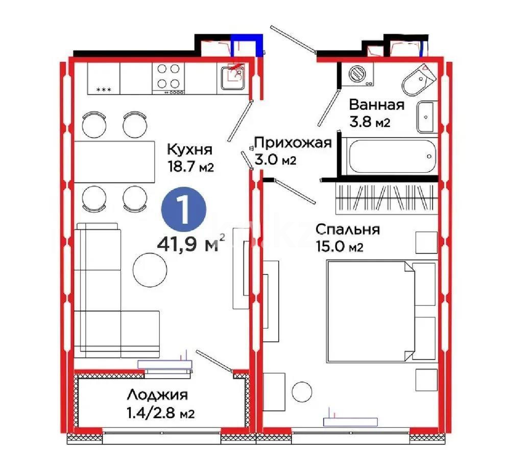 Продажа 2-комнатной квартиры, 41.9 м² в Астане - фото 4