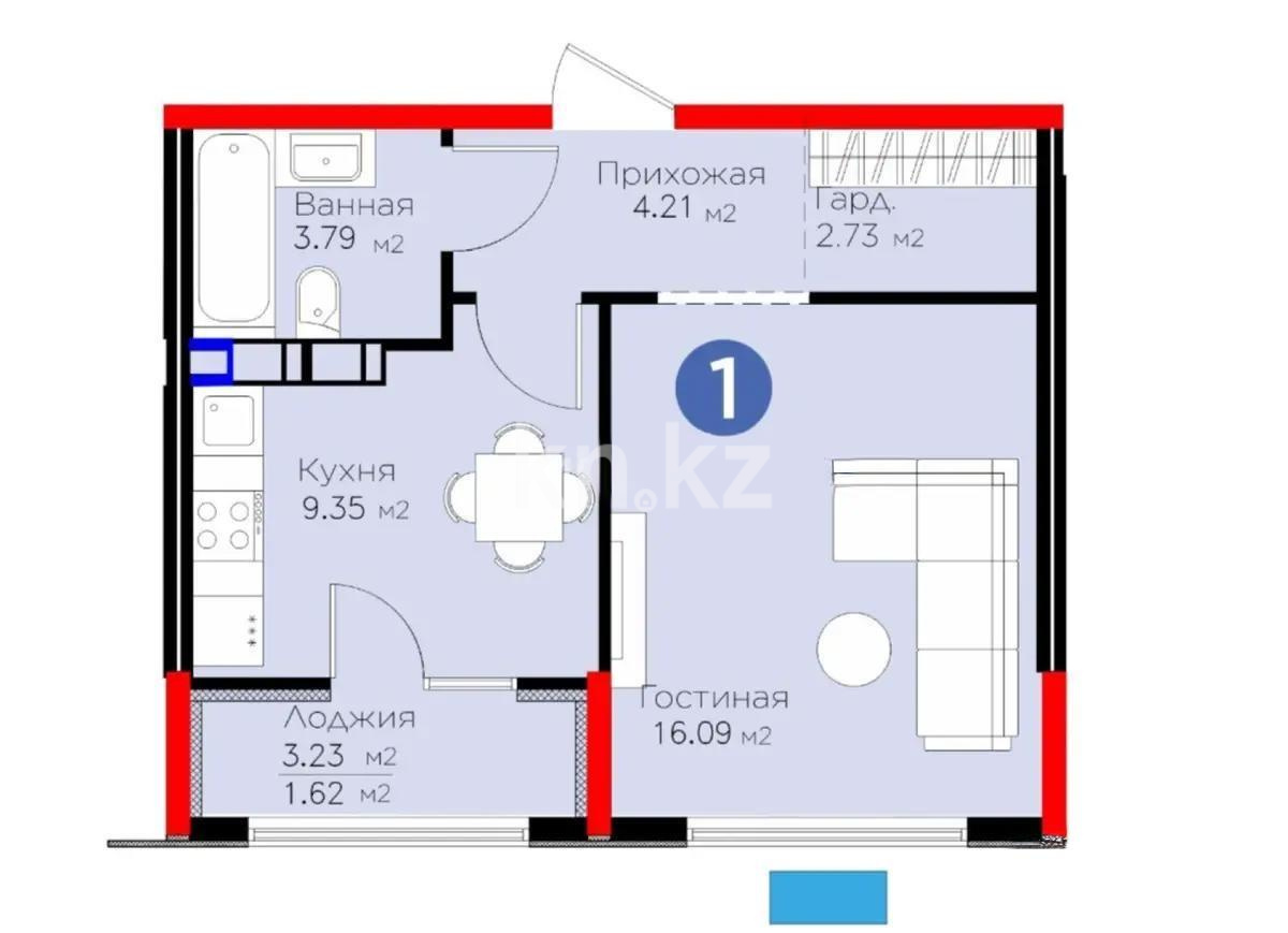Продажа 1-комнатной квартиры, 37.79 м², мкр-н Гажайып, дом  33 - Продажа  однокомнатных квартир в Алматы с фото фото 3 из 3